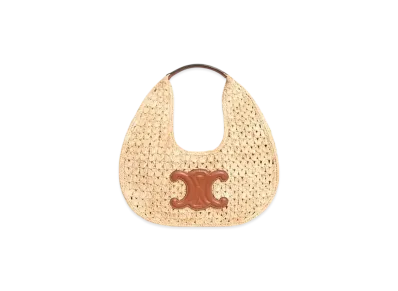 CELINE Celine Classic Panier Hobo Bag in Raffia and Calfskin "Natural/Tan"