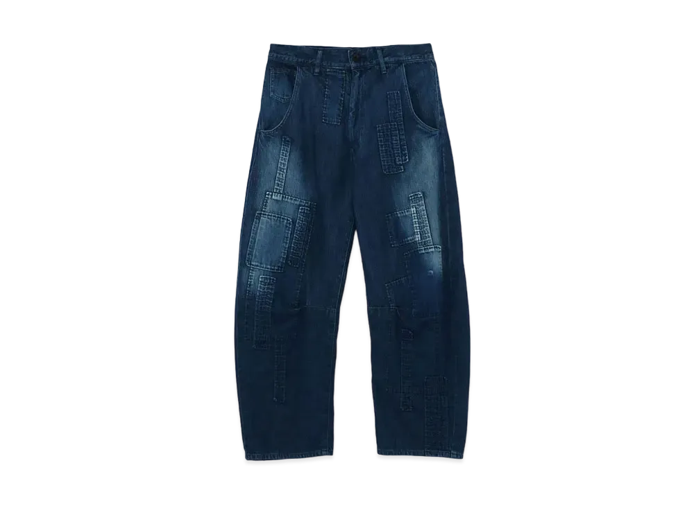 Yohji Yamamoto Y's SPOTTED 10OZ DENIM PATCHWORK GUSSET WIDE PANTS "Indigo"
