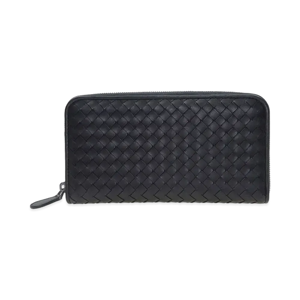Bottega Veneta Intrecciato Lambskin Zip Around Wallet "Black"