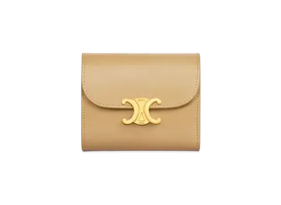 CELINE Triomphe Small Flap Wallet In Shiny Calfskin "Olive"