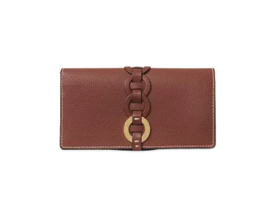 Chloe Darryl Long Wallet With Flap In Grained & Shiny Calfskin "Sepia Brown"