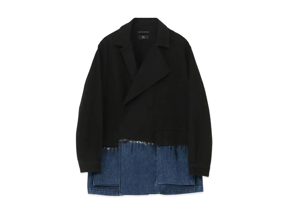 Yohji Yamamoto Y's 10oz DENIM DISCHARGE TIE DYE GUSSET POCKET SHORT JACKET "Black"