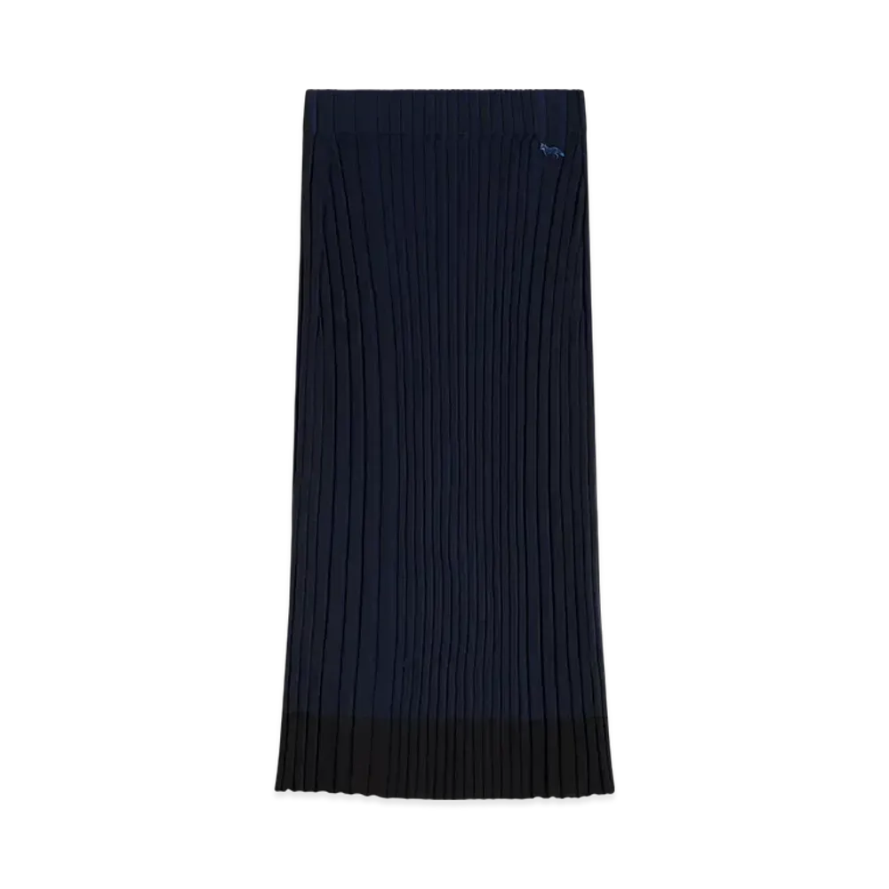 Maison Kitsune Baby Fox Patch Pleats Rib Midi Skirt "Ink Blue"