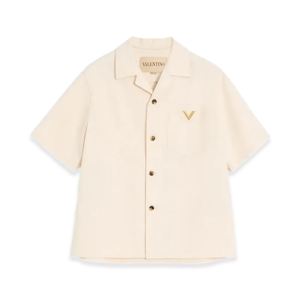 Valentino Denim Bowling Shirt With V Gold "Avorio"