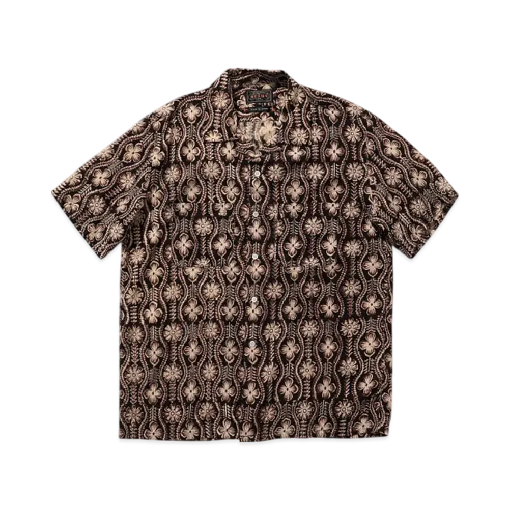 BEAMS Open Collar Block Print "Black"