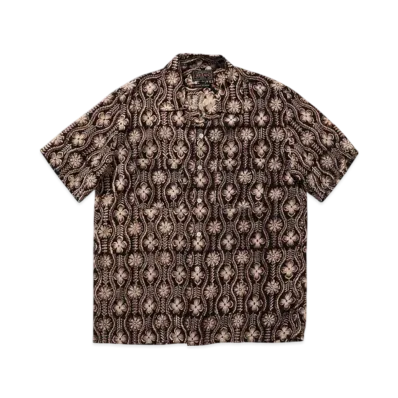 BEAMS Open Collar Block Print "Black"