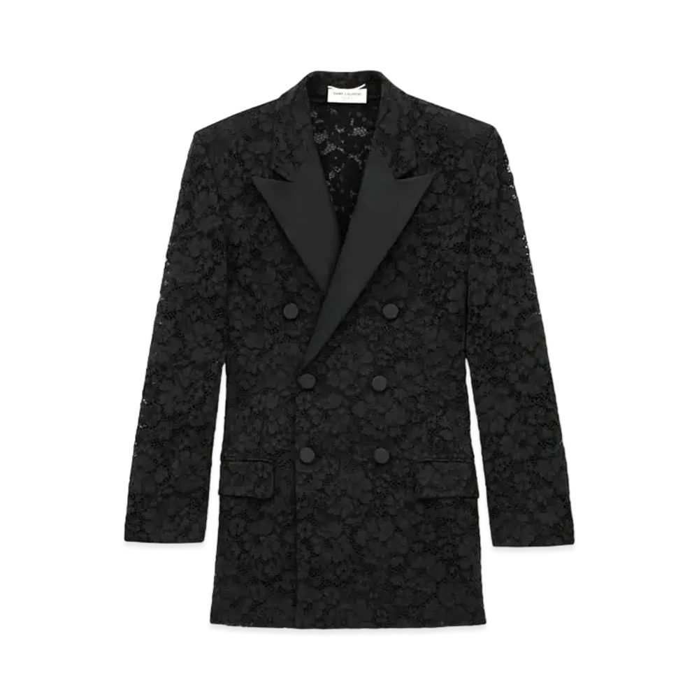 Saint Laurent Women's Tuxedo Jacket in Guipure "Black"