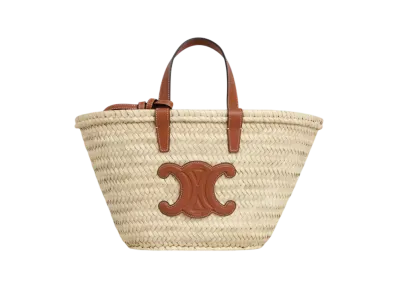 CELINE Teen Classic Panier in Raffia and Calfskin "Tan"