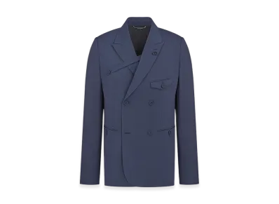 Dior Double-Breasted Jacket with Button Placket Textured Extra Fine Wool "Blue Gray"