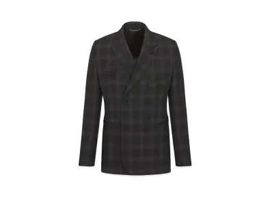 Dior Double-Breasted Jacket with Buttoned Strap Checkered Wool "Black"