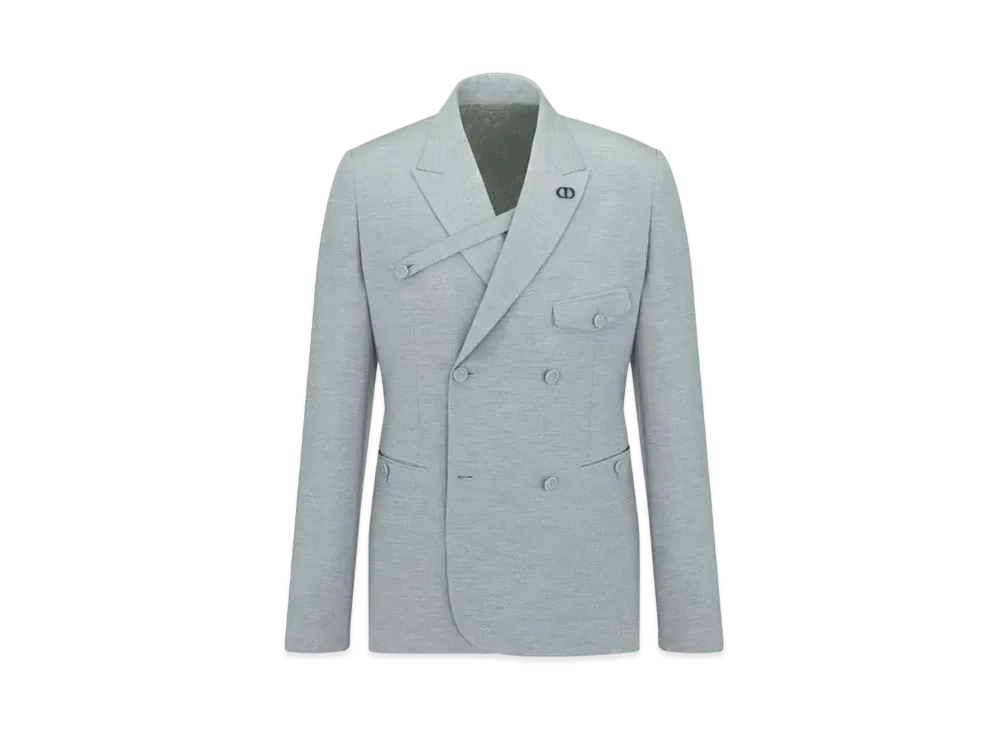 Dior Double-Breasted Jacket with Buttoned Strap Slub Cotton Blend "Gray"