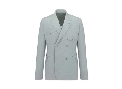 Dior Double-Breasted Jacket with Buttoned Strap Slub Cotton Blend "Gray"