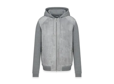 Dior Icons Wool Punto Milano Knit Leather Zipped Hooded Sweatshirt "Gray"