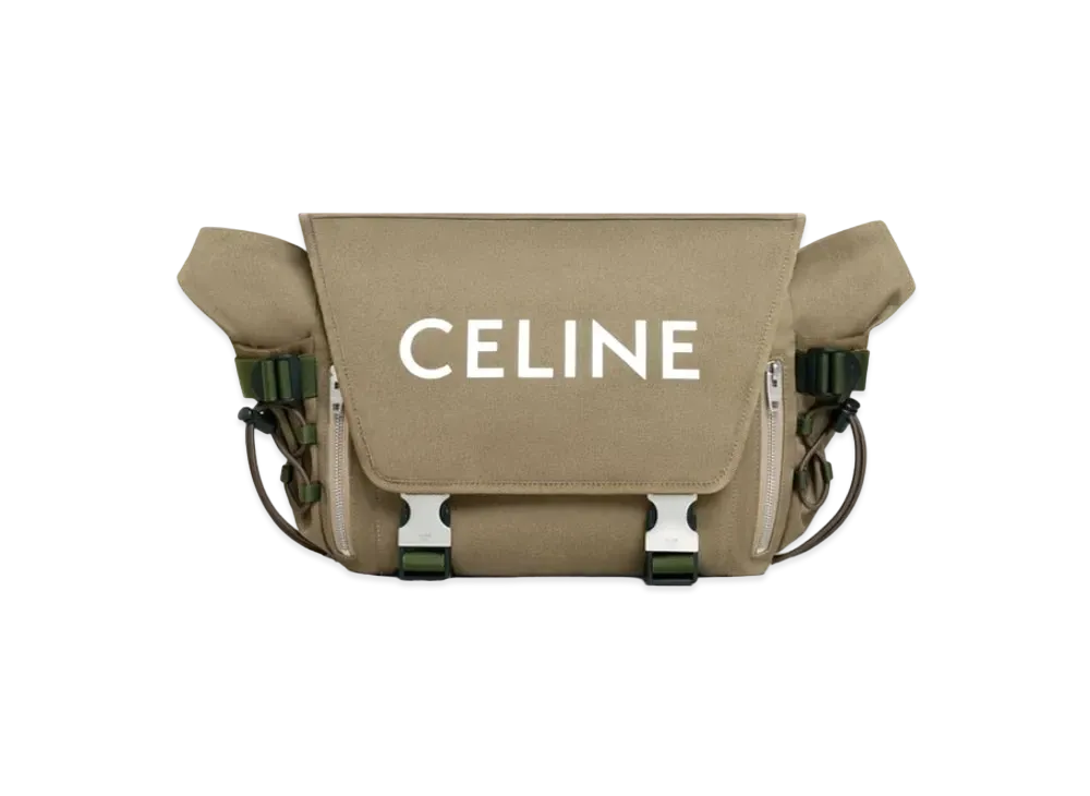 CELINE Medium Messenger Trekking In Cotton Gabardine With Celine Print "Khaki"