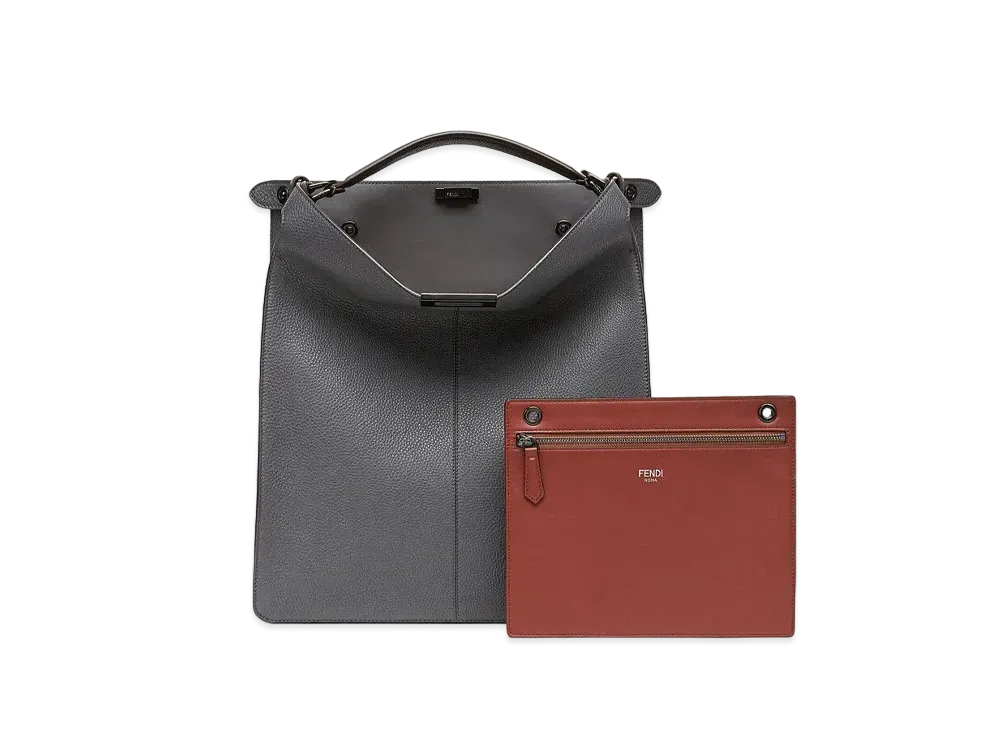 FENDI Peekaboo I See U Tote Bag Leather Bag "Gray"