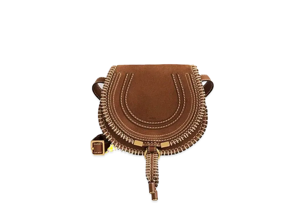 Chloe Marcie Round Saddle Mini Bag In Stitching Detail On Calfskin "Tan"