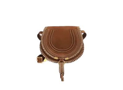 Chloe Marcie Round Saddle Mini Bag In Stitching Detail On Calfskin "Tan"