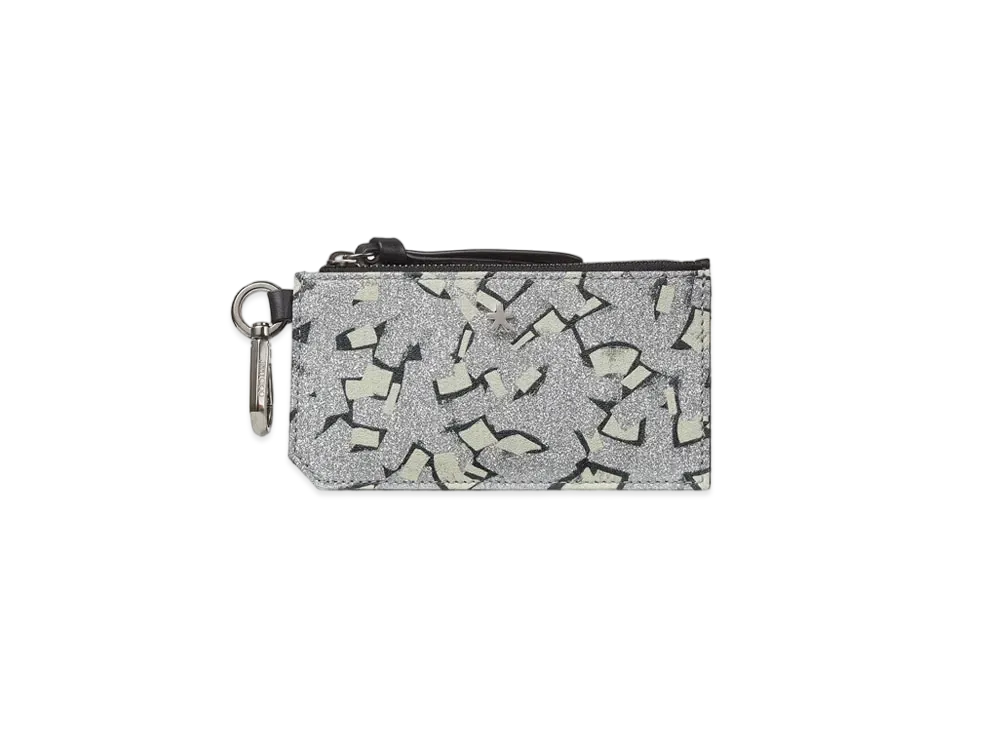 Jimmy Choo JC / Eric Haze Lise Artwork Glitter Fabric Card Case "Silver"