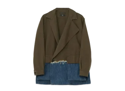 Yohji Yamamoto Y's 10oz DENIM DISCHARGE TIE DYE GUSSET POCKET SHORT JACKET "Khaki"