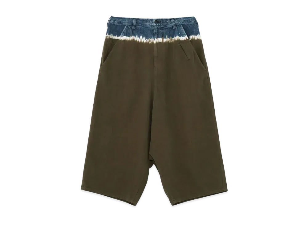 Yohji Yamamoto Y's 10OZ DENIM DISCHARGE TIE DYE BIG WIDE PANTS "Khaki"