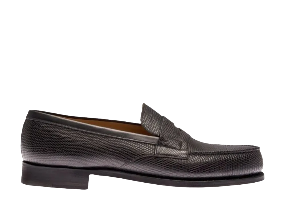 J.M.Weston Signature Loafer #180 D Lizard "Black" 114184118010 Single Leather Sole