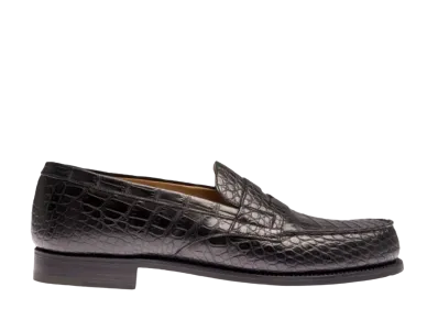 J.M.Weston Signature Loafer #180 D Alligator "Black" 114188118010 Single Leather Sole