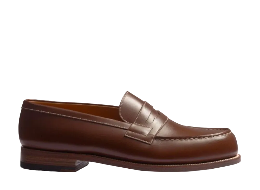 J.M.Weston Signature Loafer #180 D Calf Contrast Stitch "Tan Brown/Off White" 1141GHP1801F Single Leather Sole