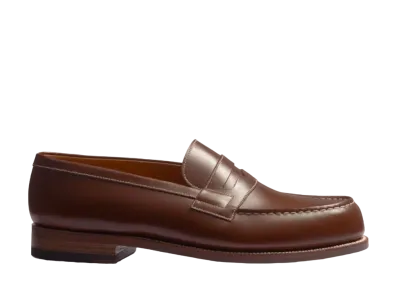 J.M.Weston Signature Loafer #180 D Calf Contrast Stitch "Tan Brown/Off White" 1141GHP1801F Single Leather Sole