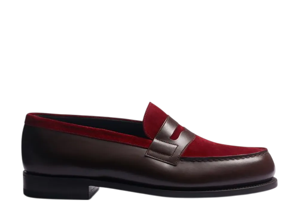 J.M.Weston Signature Loafer #180 "Dark Brown Box Calf/Burgundy Suede"