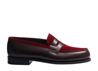 J.M.Weston Signature Loafer #180 "Dark Brown Box Calf/Burgundy Suede"