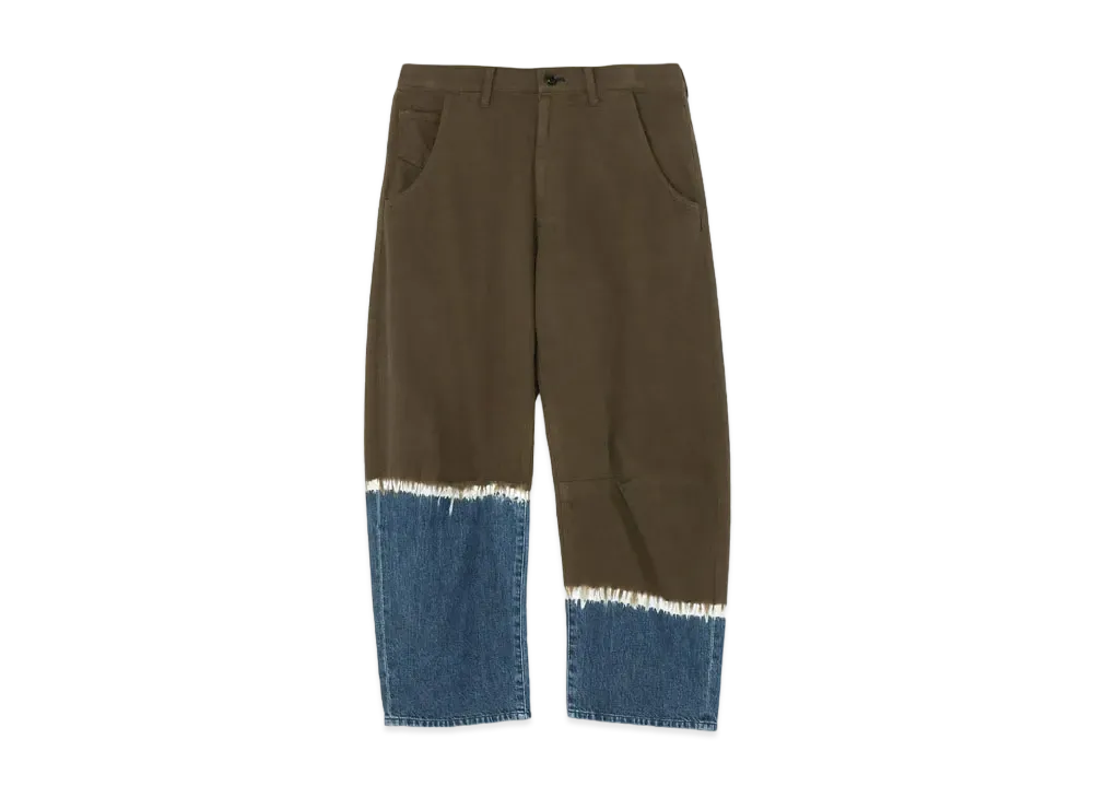 Yohji Yamamoto Y's 10OZ DENIM DISCHARGE TIE DYE GUSSET WIDE PANTS "Khaki"