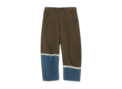 Yohji Yamamoto Y's 10OZ DENIM DISCHARGE TIE DYE GUSSET WIDE PANTS "Khaki"