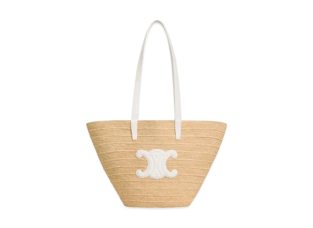 CELINE Medium Supple Celine Classic Panier in Raffia and Calfskin "Rice"