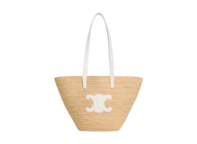 CELINE Medium Supple Celine Classic Panier in Raffia and Calfskin "Rice"