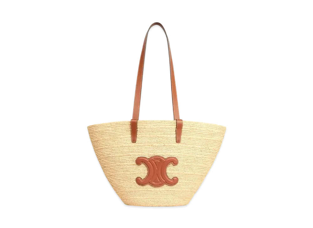 CELINE Medium Supple Celine Classic Panier in Raffia and Calfskin "Tan"