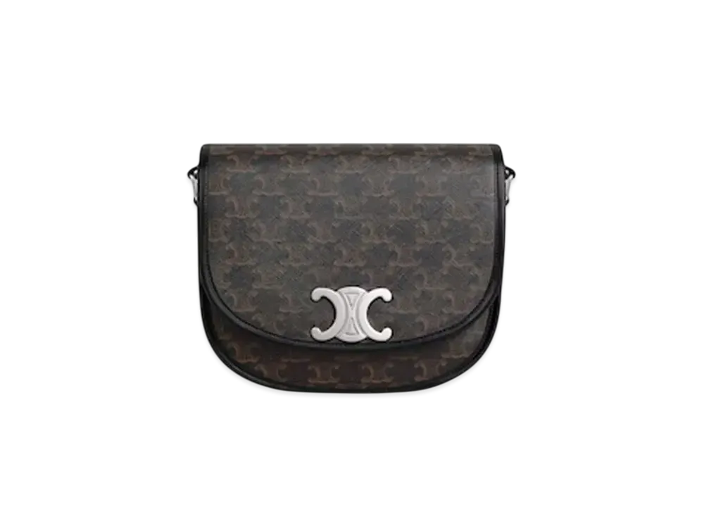 CELINE Medium Besace Triomphe in Triomphe Canvas and Calfskin "Black"