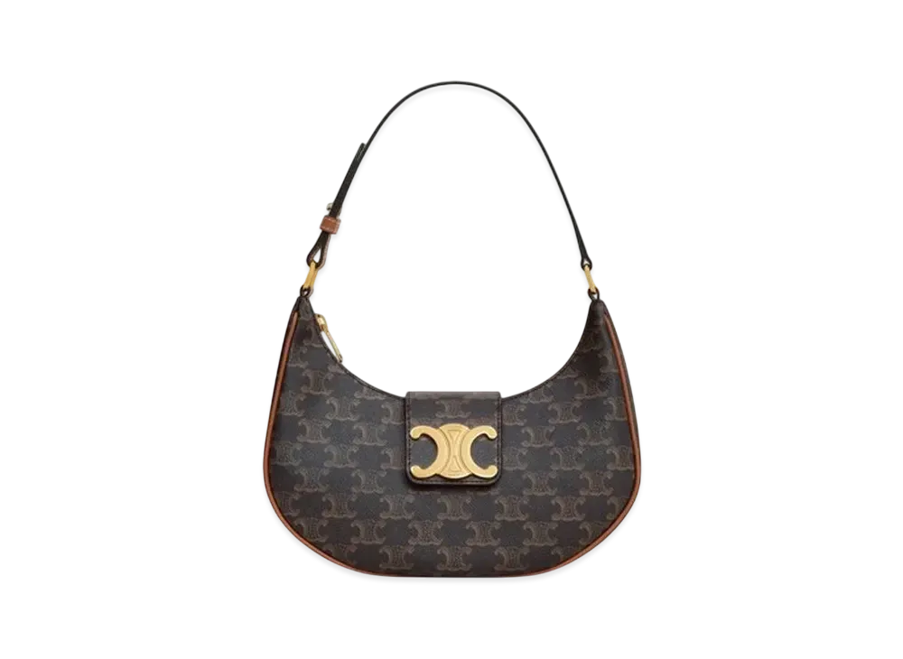 CELINE Medium Ava Triomphe Bag in Triomphe Canvas and Calfskin "Tan"