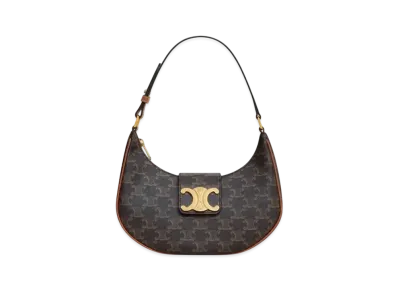 CELINE Medium Ava Triomphe Bag in Triomphe Canvas and Calfskin "Tan"