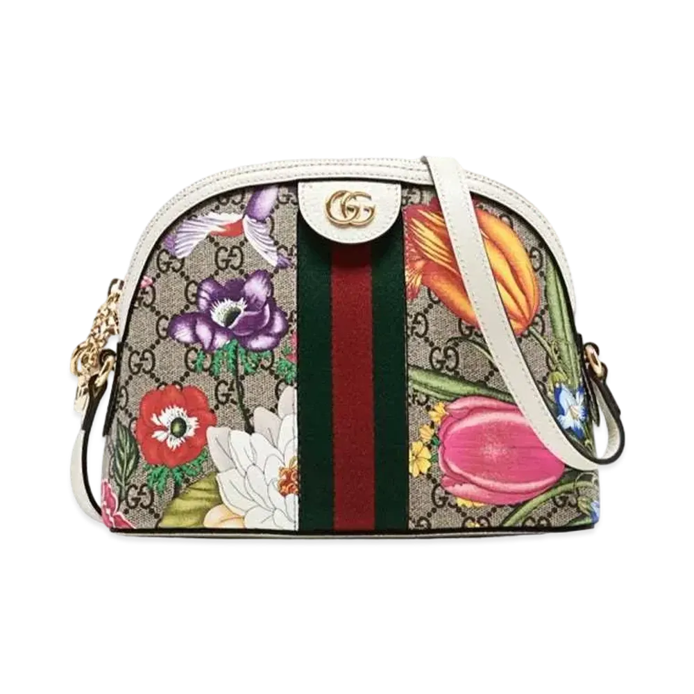 GUCCI Ophidia GG Flora Small Shoulder Bag "White"