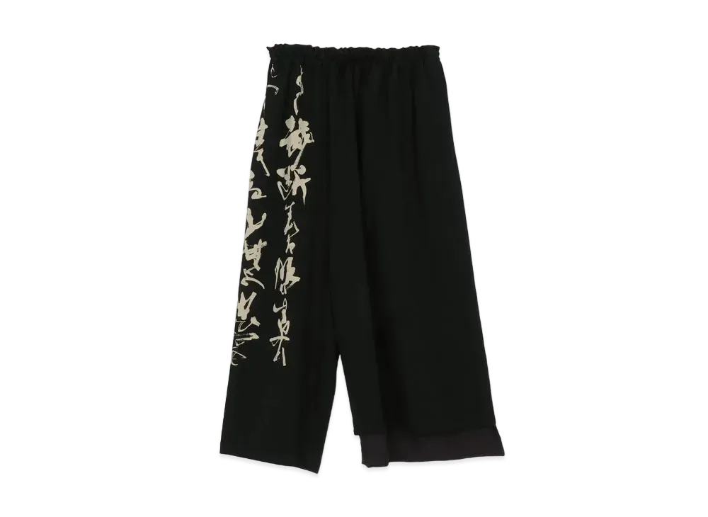 Yohji Yamamoto Y's WOOL GABARDINE CALLIGRAPHY DISCHARGE PANTS "Black"