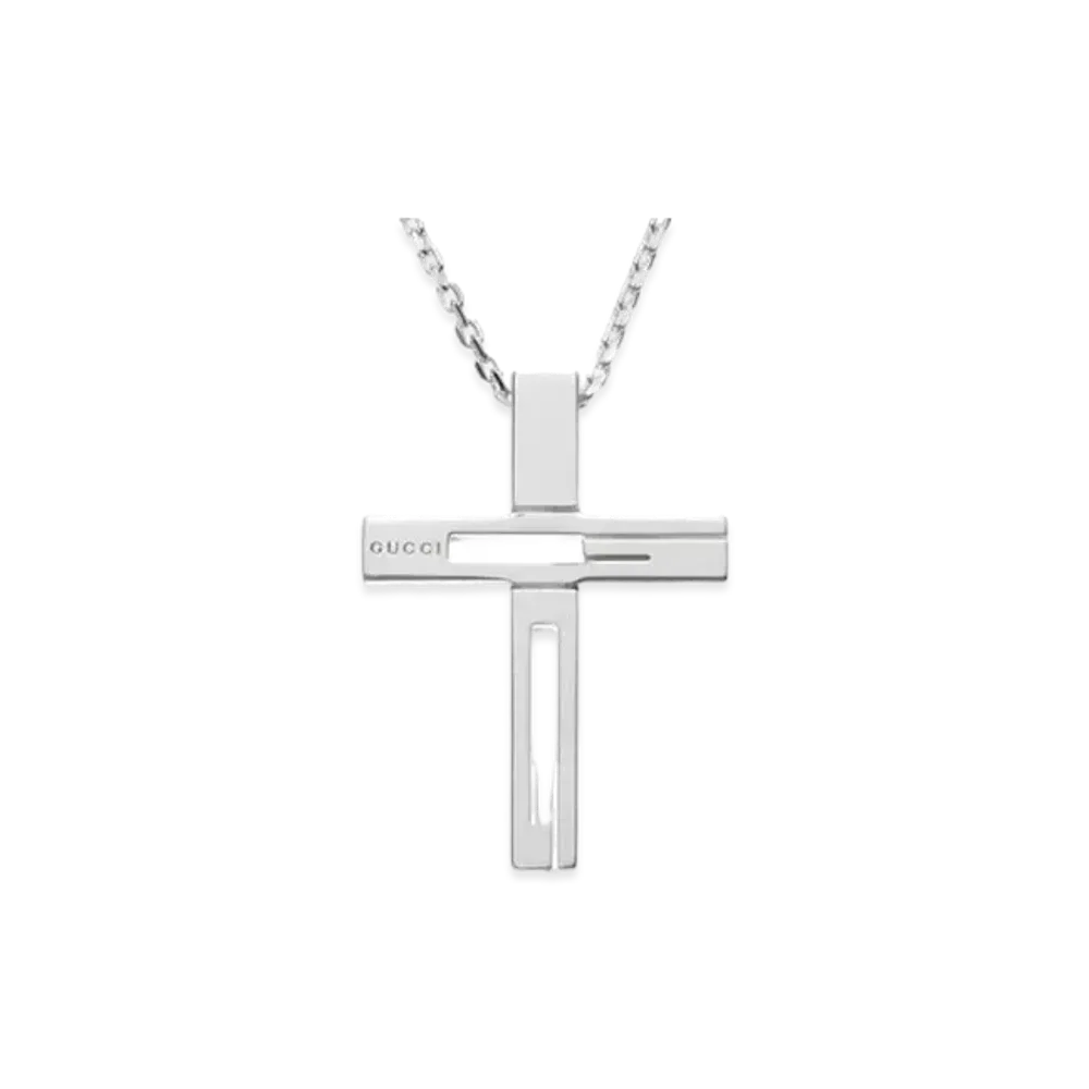 GUCCI G Motif Cross Necklace "Silver"