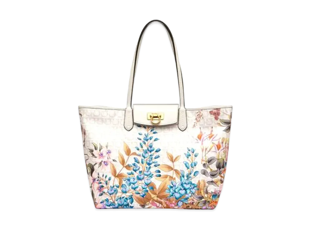 Salvatore Ferragamo Giardino Print Tote Bag (S) - Econyl Nylon "Bone"