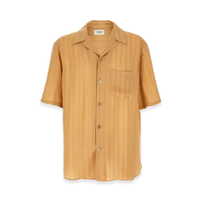Saint Laurent Striped Silk Short Sleeve Shirt "Beige"