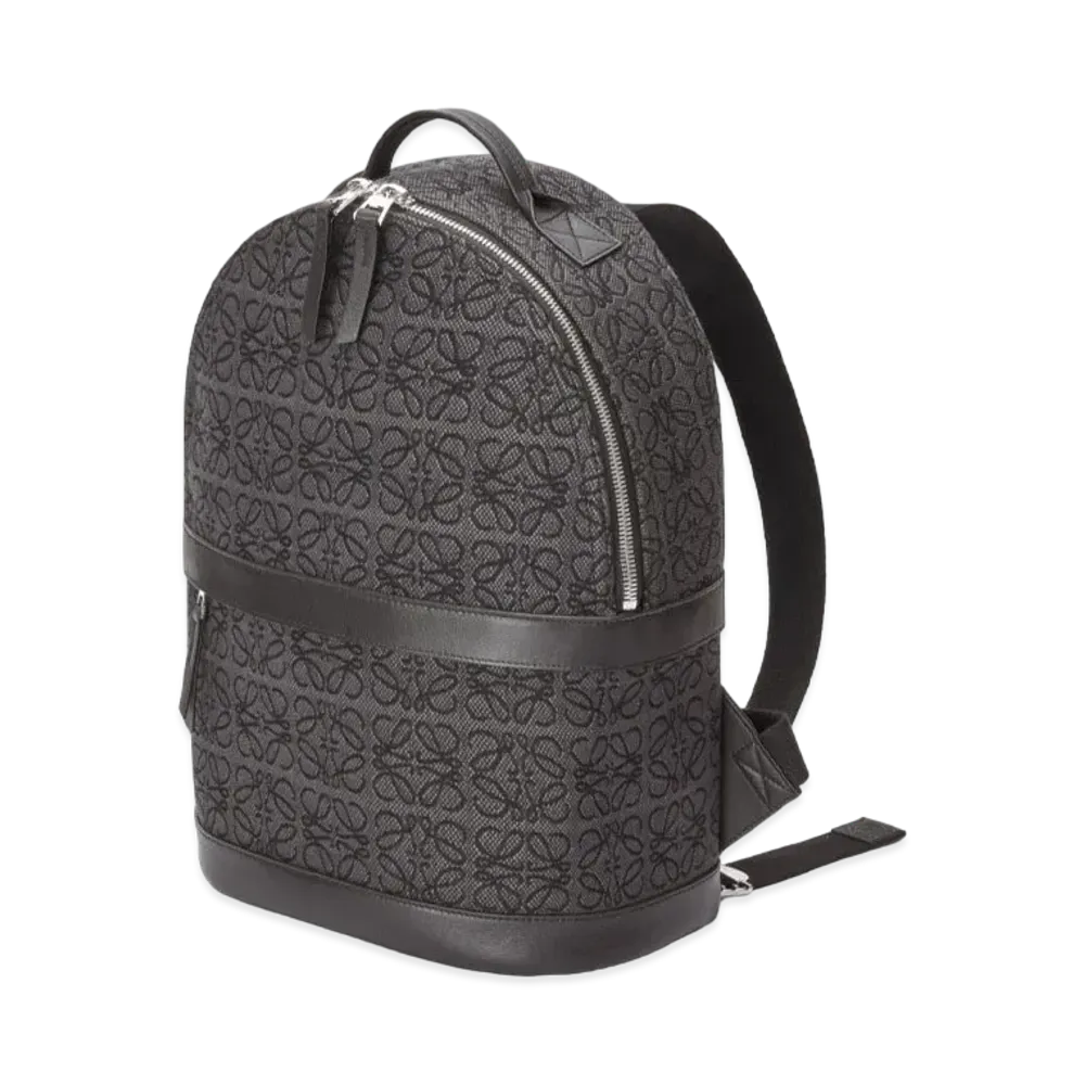 LOEWE Round Backpack In Anagram Jacquard And Calfskin "Anthracite / Black"