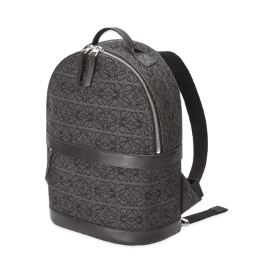 LOEWE Round Backpack In Anagram Jacquard And Calfskin "Anthracite / Black"