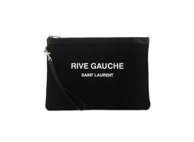 SAINT LAURENT Rive Gauche Zippered Pouch In Bias Canvas "Black White"