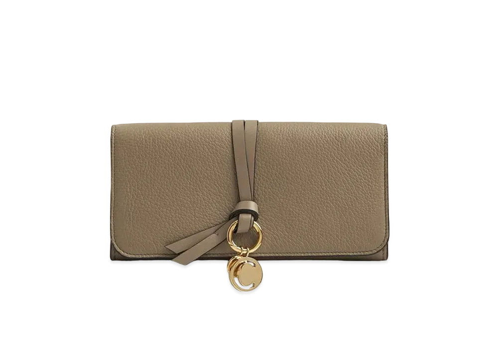 Chloe Women's Alphabet Long Wallet For With Flap In Grained & Shiny Calfskin "Army Khaki"