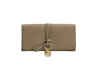 Chloe Women's Alphabet Long Wallet For With Flap In Grained & Shiny Calfskin "Army Khaki"
