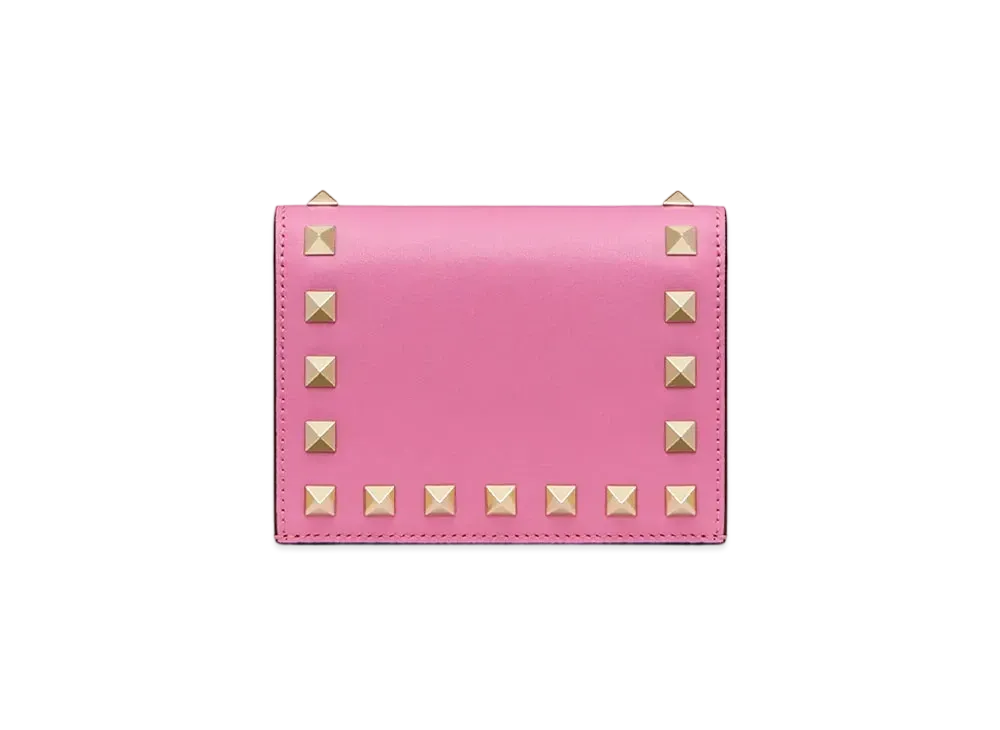 Valentino Small Rockstud Grainy Calfskin Small Wallet "Dawn Pink"
