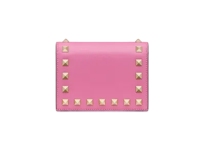 Valentino Small Rockstud Grainy Calfskin Small Wallet "Dawn Pink"
